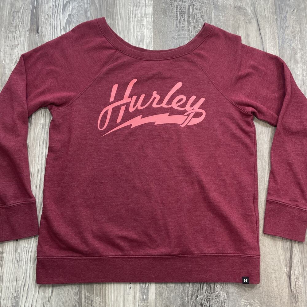 Hurley Sweatshirt Vintage Off Shoulder Wide Neck Womens Medium